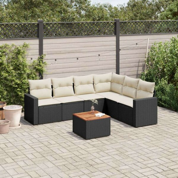 VidaXL 7 részes Kerti Ülőgarnitúra - Fekete Polyrattan
