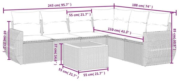 VidaXL Polyrattan Kerti Ülőgarnitúra - 7 részes - Szürke