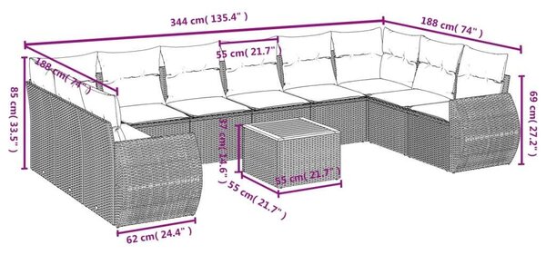 VidaXL Polyrattan Kerti Ülőgarnitúra - 11 részes - Bézs