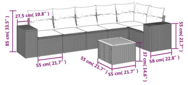 VidaXL Polyrattan Kerti Ülőgarnitúra - 7 részes - Fekete