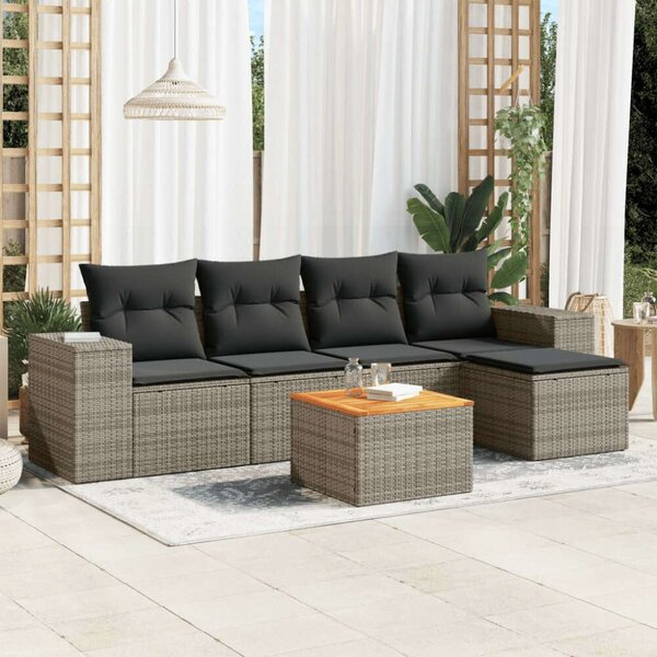 Polyrattan Kerti Ülőgarnitúra - 6 részes - Szürke