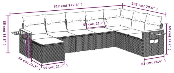 VidaXL Polyrattan Kerti Ülőgarnitúra - 8 részes - Bézs