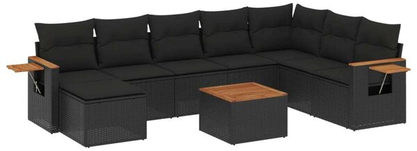VidaXL - 9 részes Kerti Ülőgarnitúra - Fekete Polyrattan