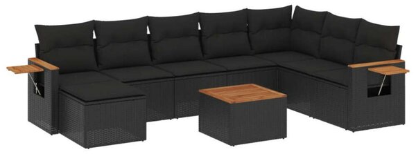 VidaXL - 9 részes Kerti Ülőgarnitúra - Fekete Polyrattan