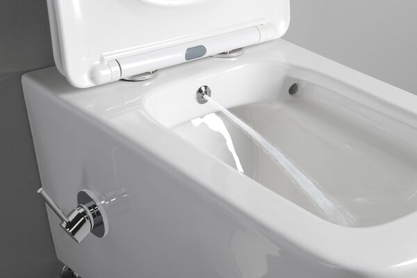 Sapho Sapho, PORTO CLEANWASH függő WC csésze Perem nélküli, integrált csaptelep és bidé spray 36x52cm, fehér, PZ102RX