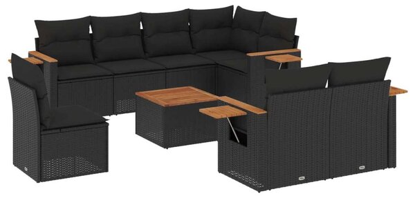 VidaXL Polyrattan Kerti Ülőgarnitúra - 9 részes - Fekete