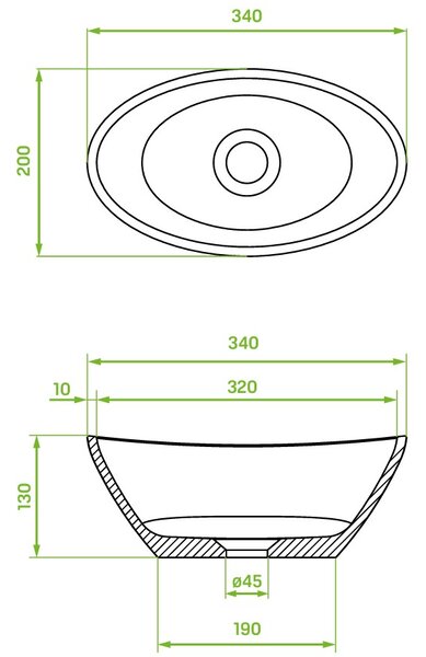 Laveo Vela, gránit munkalap mosdó 340x200x130 mm, fekete, LAV-VGV1710T