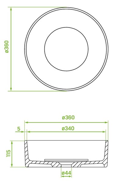 Laveo Perl, gránit munkalap mosdó 360x360x115 mm, fekete, LAV-VGP1710T