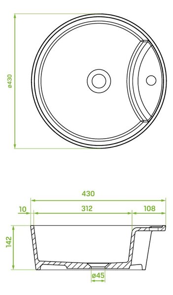Laveo Cliff, gránit munkalap mosdó 430x430x142 mm, szürke, LAV-VGC1510T