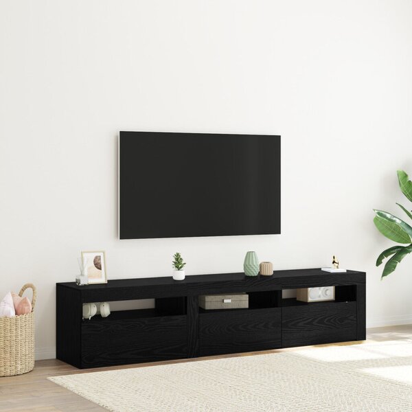 TV szekrények 2 db LED világítással Fekete tölgy MDF-ből