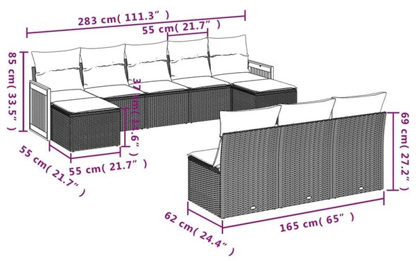 VidaXL Polyrattan Kerti Ülőgarnitúra - Bézs - 10 részes