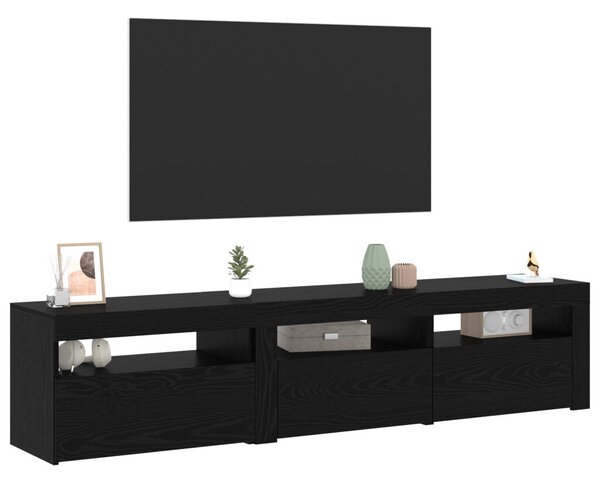 TV szekrények 2 db LED világítással Fekete tölgy MDF-ből