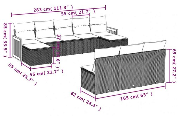 VidaXL Polyrattan Kerti Ülőgarnitúra - Bézs - 10 részes