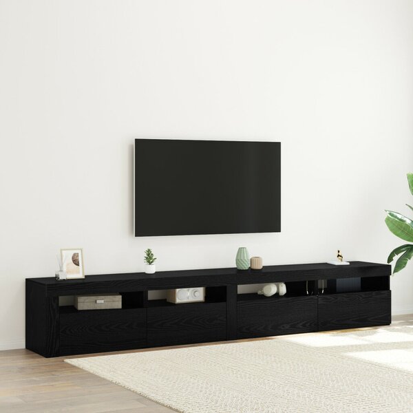 3 darabos TV szekrény szett LED fényekkel, Fekete tölgy, Műgyanta
