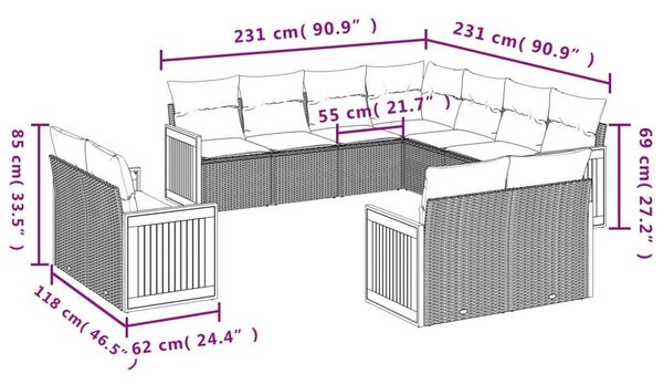 Polyrattan Kerti Ülőgarnitúra - 11 részes - Bézs