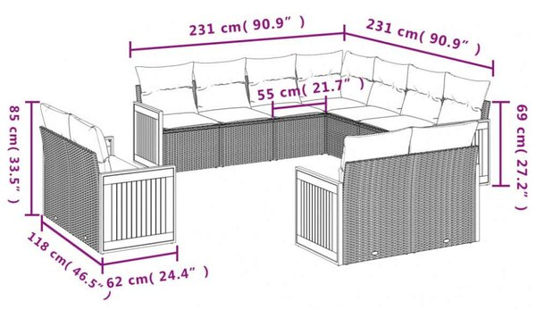 Polyrattan Kerti Ülőgarnitúra - 11 részes - Bézs