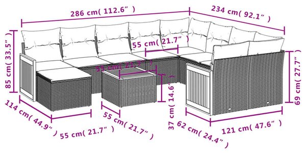 VidaXL Polyrattan Kerti Ülőgarnitúra - 11 részes