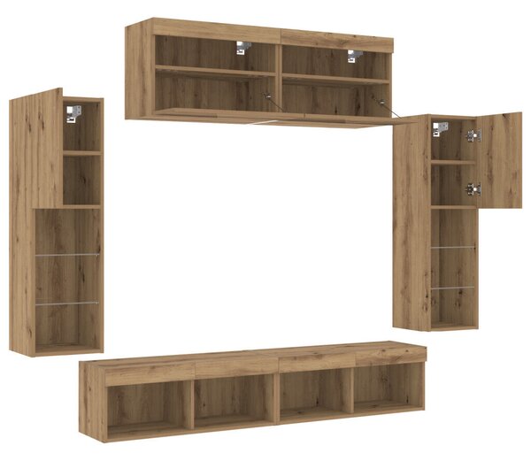 TV faliszekrények LED világítással 2 db Kézműves tölgy 80x30x30 cm