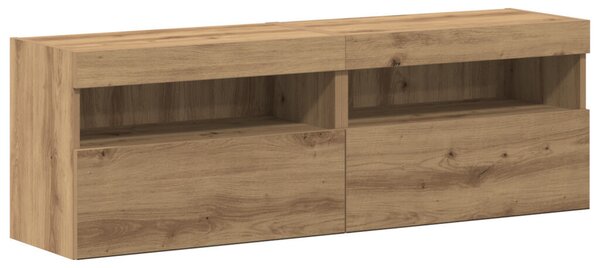 TV faliszekrények LED világítással 2 db Kézműves tölgy 80x30x30 cm