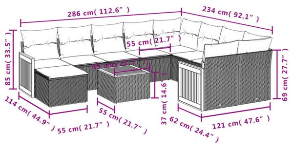 VidaXL Polyrattan Kerti Ülőgarnitúra - 11 részes