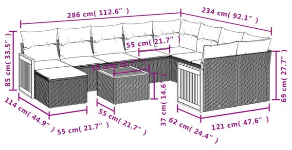 VidaXL Polyrattan Kerti Ülőgarnitúra - 11 részes