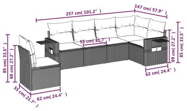 VidaXL Polyrattan Kerti Ülőgarnitúra - 6 részes - Bézs