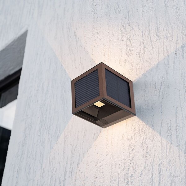 V-TAC 9W COB LED szolár fali Corten lámpa, szenzorral, állítható színhőmérséklettel - SKU 24294