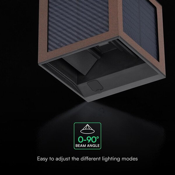 V-TAC 9W COB LED szolár fali Corten lámpa, szenzorral, állítható színhőmérséklettel - SKU 24294