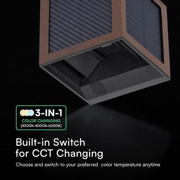V-TAC 9W COB LED szolár fali Corten lámpa, szenzorral, állítható színhőmérséklettel - SKU 24294