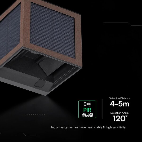 V-TAC 9W COB LED szolár fali Corten lámpa, szenzorral, állítható színhőmérséklettel - SKU 24294