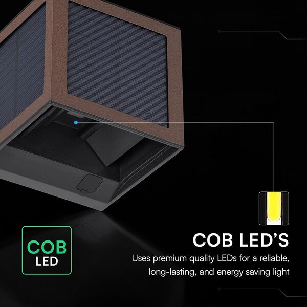 V-TAC 9W COB LED szolár fali Corten lámpa, szenzorral, állítható színhőmérséklettel - SKU 24294