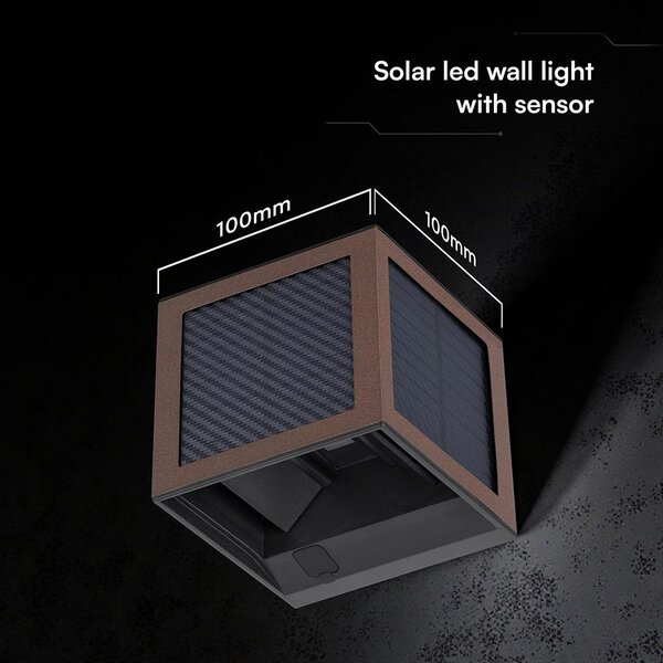 V-TAC 9W COB LED szolár fali Corten lámpa, szenzorral, állítható színhőmérséklettel - SKU 24294