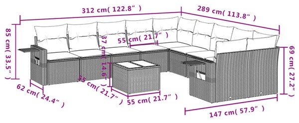 VidaXL Polyrattan Kerti Ülőgarnitúra - 11 részes - Bézs