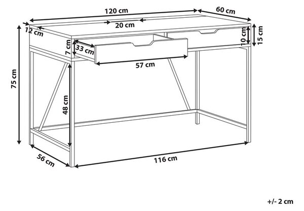 Íróasztal JENA Fekete 120 cm 60 cm fiókokkal