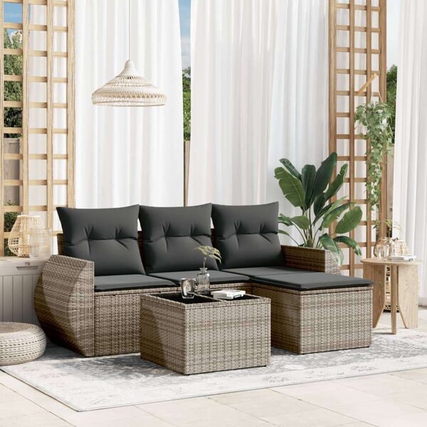 VidaXL Polyrattan Kerti Ülőgarnitúra - 5 részes - Szürke
