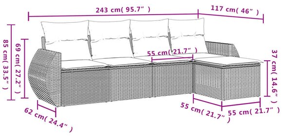 VidaXL 5 részes Kerti Ülőgarnitúra - Bézs Polyrattan