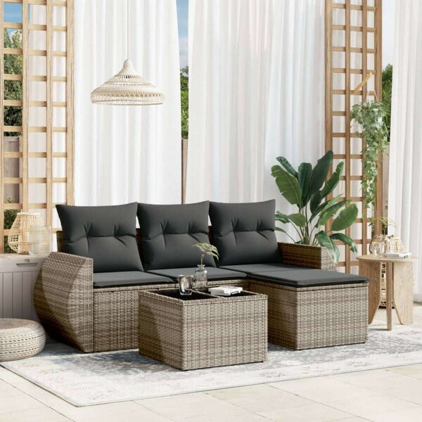 VidaXL Polyrattan Kerti Ülőgarnitúra - 5 részes - Szürke