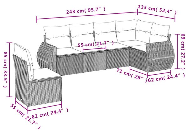 VidaXL Polyrattan Kerti Ülőgarnitúra - 6 részes - Bézs