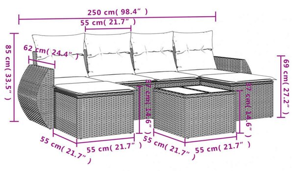 VidaXL Polyrattan Kerti Ülőgarnitúra - 7 részes - Fekete