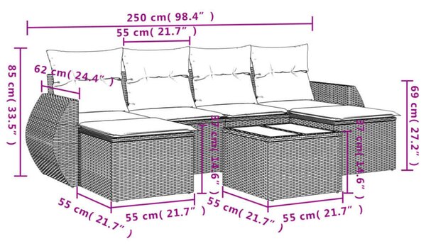 VidaXL Polyrattan Kerti Ülőgarnitúra - 7 részes - Fekete