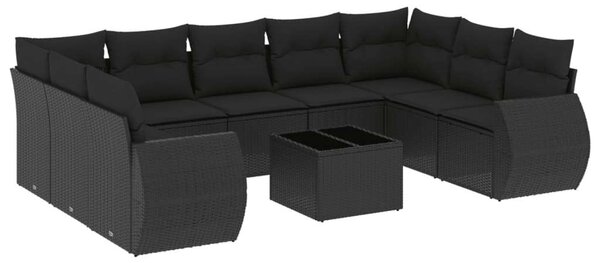VidaXL 10 részes fekete polyrattan kerti ülőgarnitúra párnákkal