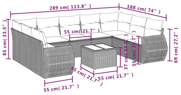 VidaXL 10 részes fekete polyrattan kerti ülőgarnitúra párnákkal