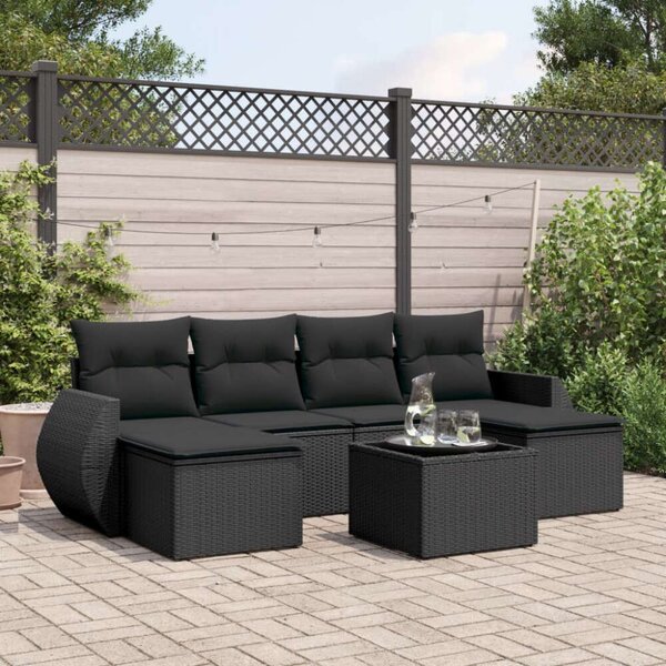 VidaXL Polyrattan Kerti Ülőgarnitúra - 7 részes - Fekete