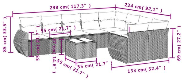 VidaXL Polyrattan Kerti Ülőgarnitúra - 10 részes - Fekete