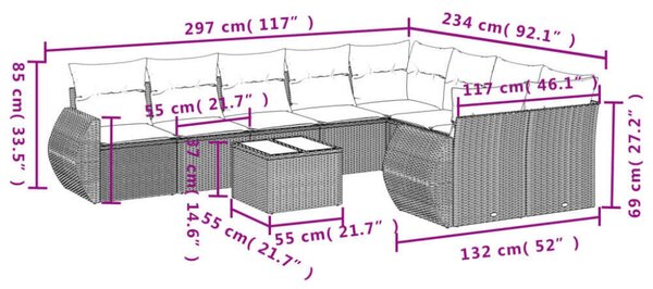 VidaXL Polyrattan Kerti Ülőgarnitúra - 10 részes - Fekete