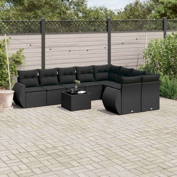 VidaXL Polyrattan Kerti Ülőgarnitúra - 10 részes - Fekete
