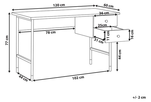 Íróasztal ABILEN Világosbarna 120 cm 60 cm fiókokkal