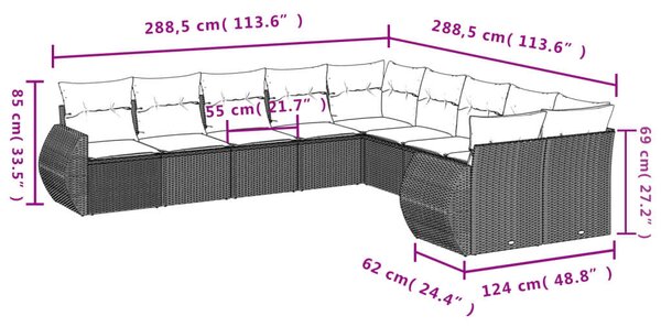 VidaXL 10 részes bézs polyrattan kerti ülőgarnitúra párnával