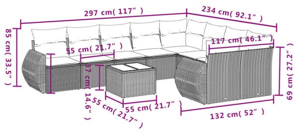 VidaXL Polyrattan Kerti Ülőgarnitúra - 10 részes - Fekete