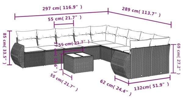 VidaXL 11 részes barna polyrattan kerti ülőgarnitúra párnákkal